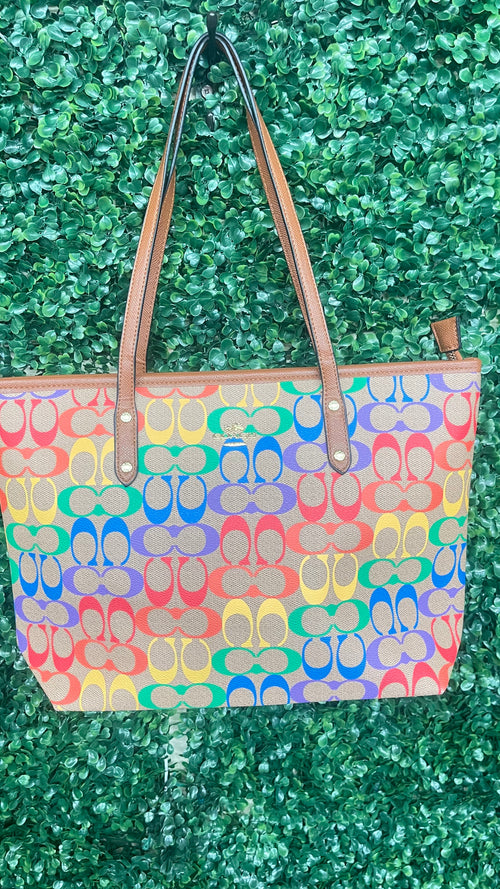 Coach-Inspired Rainbow Signature City Tote — Never Full
